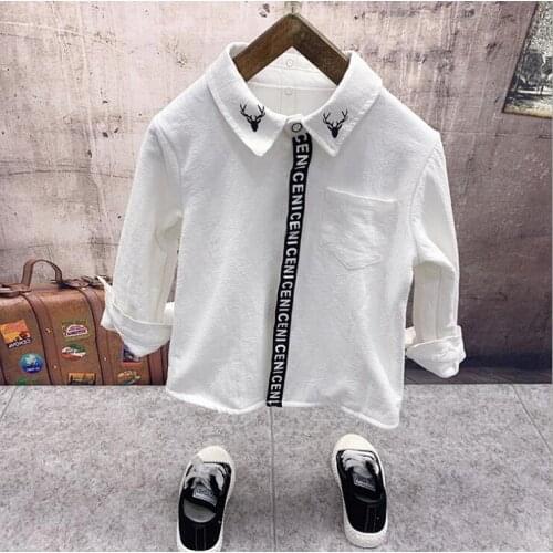 Long-sleeved white Boys shirts New 2020 Autumn Printing pattern Children shirts Cotton Fit for 2-7 Years kids shirts