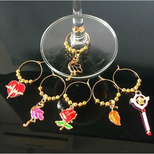 Wine charms New Fashion Design 6PCS Wine Glass Charms Rings Marker Christmas Party Bar Table Decorations Christmas Gift