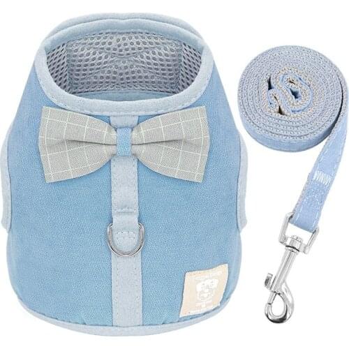 Adjustable Cat Dog Bowtie Harness Pet Clothes Basic Collar Harnesses Chest Strap Mesh Small Puppy Kitten Harness Leash Supplies