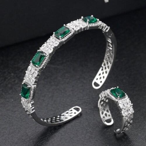 Quality A+ Women Bangle Ring Set Cubic Zirconia Colorful Stones Bridal Jewelry Set For Wedding Party Banquet Birthday Gift