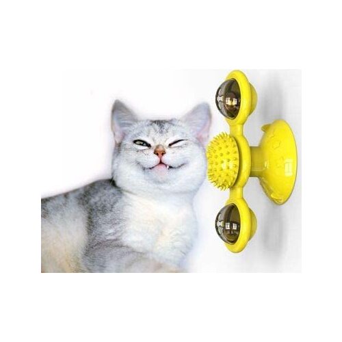 Cat Toy Windmill Portable Scratch Hair Brush Grooming Shedding Massage Suction Cup Catnip Cats Interactive Puzzle Training Toys