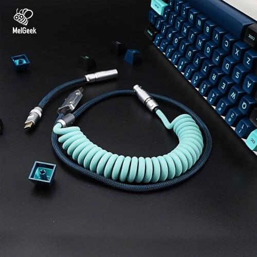 MelGeek Handmade Coiled USB Cable with Aviator Customized MG Monster Keycaps Colorway USB Cable type c mini usb micro