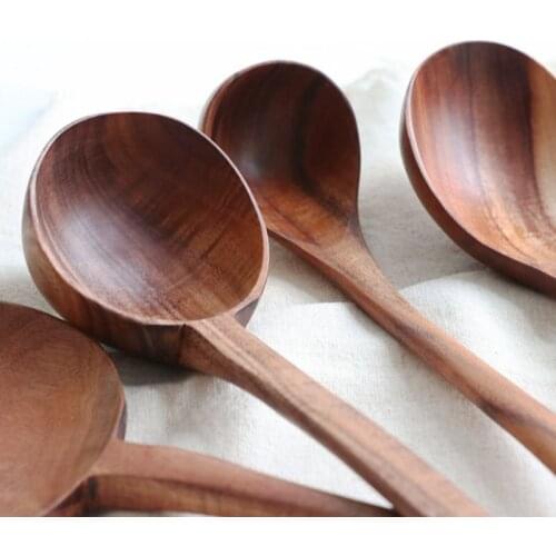 Thailand Teak Japanese Style Long Rice Colander Scoop Kitchen Wood Tableware Spoon Ladle Turner Soup Skimmer Cooking Spoons·qq