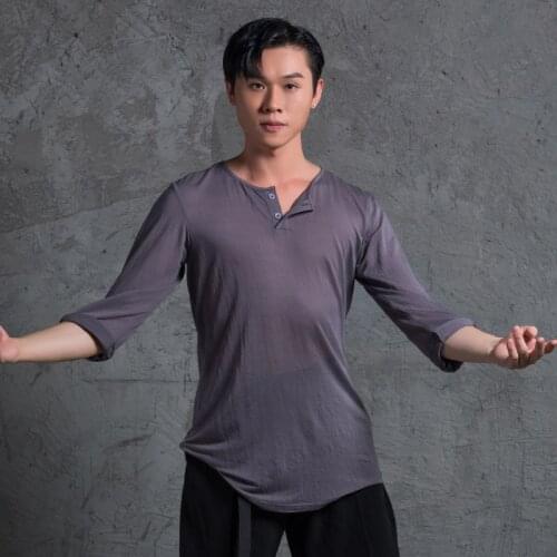 Latin Dance Tops For Men Professional Modern Dance Long Sleeve Shirt Male Adult National Standard Dance Practice Clothes DWY4727
