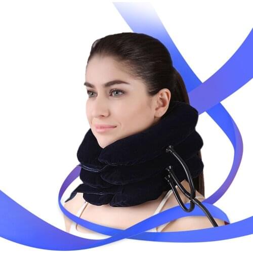Three layers of inflatable all velvet cervical traction apparatus with a neck pillow portable cervical neck stretch neck guard