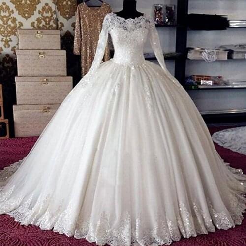 Vestido de noiva 2019 long sleeve wedding dress lace Custom Made white ivory Wedding Dress beads Bridal Gown