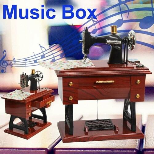 Vintage Music Box Mini Sewing Machine Style Mechanical Birthday Gift Table Decor Music Box New Fashion 2021