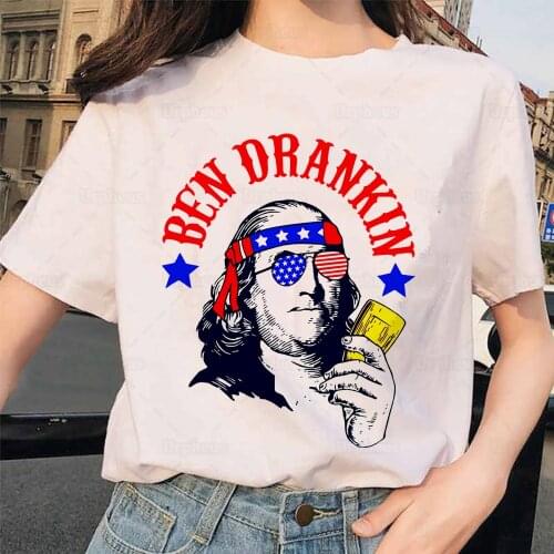 Ben Drankin Funny T Shirt Blue and Red Flag Shirt 4th of July Patriotic Memorial Tshirt Summer Top Tees 100% Cotton