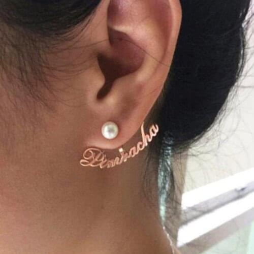 AurolaCo Pearl Earrings Personality Custom Name Earrings Custom Nameplate Earrings Gifts For Best Friend Girls