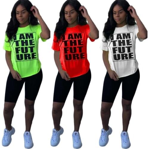 Echoine 2021 IAM THE FUT URE Letter Print Shirts Summer Woman Cute Short Sleeve Graphic Harajuku Casual Loose T-shirt Tee Tops