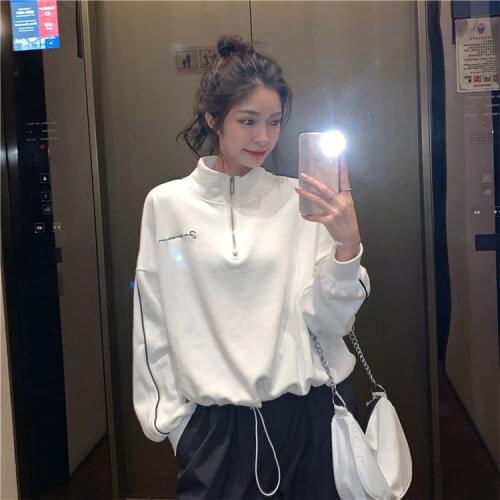 Sweatshirt women 2020 loose Korean style short harajuku hoodie autumn winter stand-up collar zipper long sleeve sports jacket