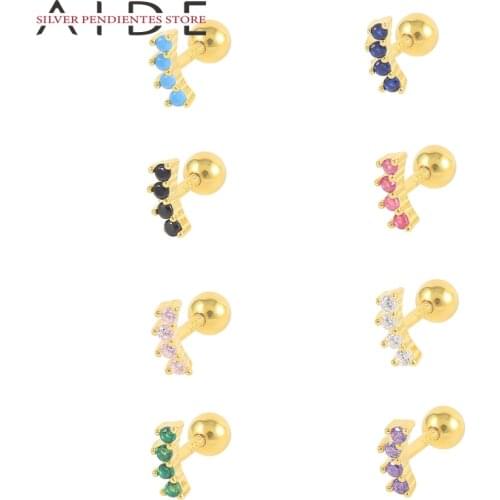 AIDE 1PCS Mini Stud Earrings For Women Pendientes Plata 925 Sterling Silver Green Pink Blue Piercing Earrings Jewelry Korean