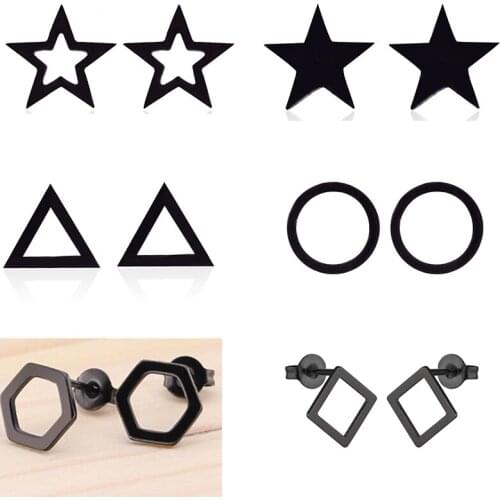 Oly2u Black Women Star Earrings Geometric Stainless Steel Hollow Stud Earrings Fashion Jewelry Earring Christmas Gifts Boucle