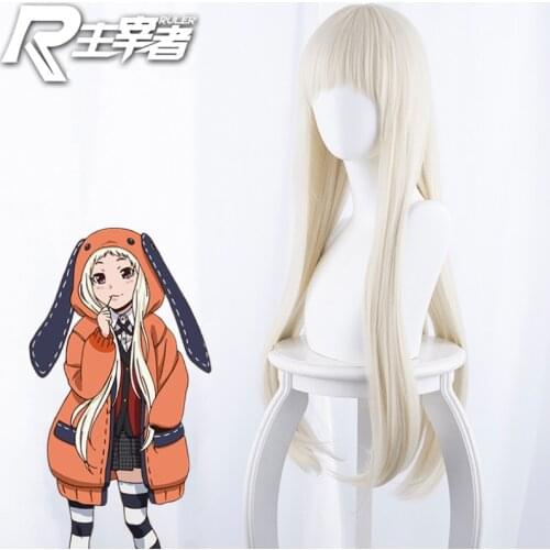 80cm Anime KAKEGURUI Cosplay Yomoduki Runa Women Long Wig Role Playing Wigs Halloween Cosplay Milk Golden Hair