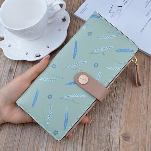 New Style Womens Wallet Womens Long Zipper Hasp Korean-style Fashion Printed Thin Wallet Card Bit More Soft Leather Wallet Wal