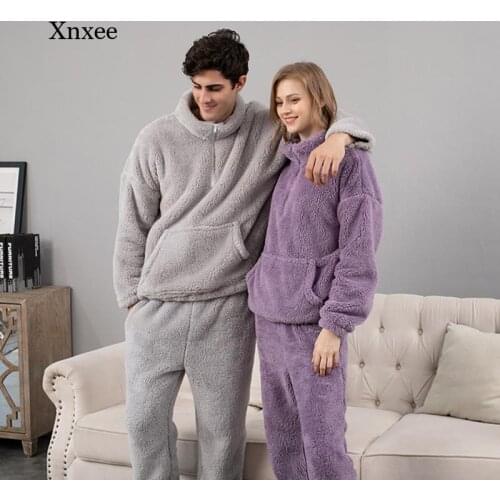 Winter Womens Pajamas Set Warm Flannel Home Service Thick Velvet Plush Pajamas Set Sweatshirt