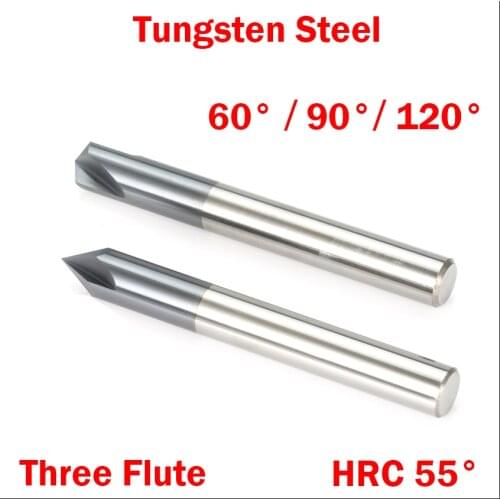 1Pc 8mm 10mm 12mm 60 90 120 Degree Tungsten Solid Carbide HRC55 3 Flute Router Bit Chamfer End Mill Chamfering Milling Cutter