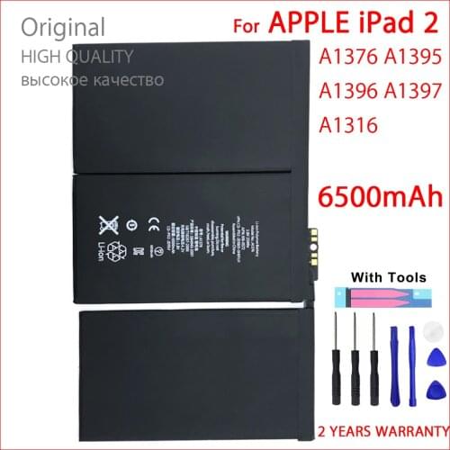 100% Genuine A1376 Battery For iPad 2 A1395 A1396 A1397 A1316 6500mAh Replacement Tablet High Quality New Batteries With Tools