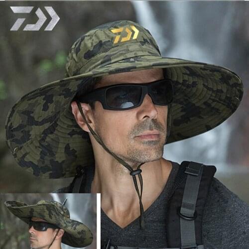 2020 Daiwa Men Fishing Hat Summer Adjustable Breathable Hat Big Brim Sun Hat Tourist Foldable Fishing Camouflage Cap DAWA Hat