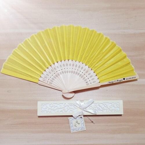 30pcs Folding Personalized hand fan customized Bride and Grooms Name & Date Silk Fan with Gift Box Party Favor wedding favor
