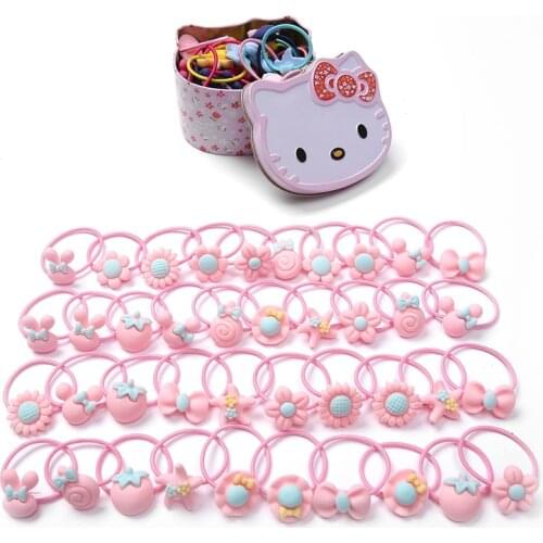 40pcs/Set Girl Color Hair Accessories Cute Gift Box Cartoon Elastic Hair Band Headwear Hair Ring Rubber Band Scrunchies Ornament