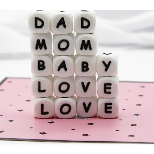 Cute-Idea 50pcs silicone beads english alphabet letters teething chewing teether handmade soft pacifier Pandents toy Food Grade