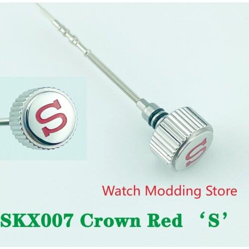 Watch Accessories SKX007 Crown Red 'S' Mod Parts Polished Finish Fit For 6R15 7S26 NH35/36 NH35A/36A NE15 Movement