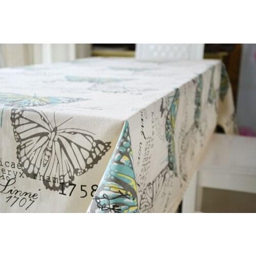 Free Shipping,Butterfly Print Linen Table Cloth Lace Tableclothes,Dining Table Cover Kitchen Home Textile Home Decor Zakka