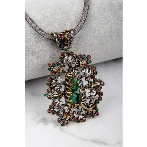 Turquoise - Ruby - Emerald Special Workmanship 925 Sterling Silver Necklace