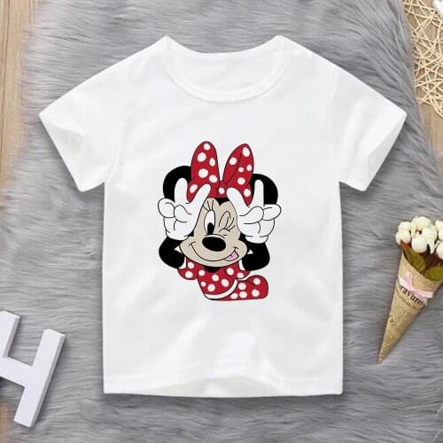 Fashion Maughty Minnie Mouse Short Sleeve Disney Top Kids Clothing Suitable For Children 3T-12T Baby Tshirt