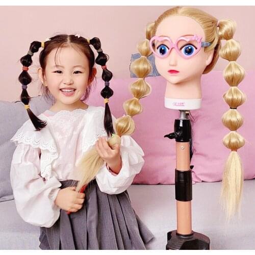 Cartoon Girls Mannequin Head With Hair For Hair Training Styling Hairdressing Cosmetology Dolls Head For Hairstyles Display