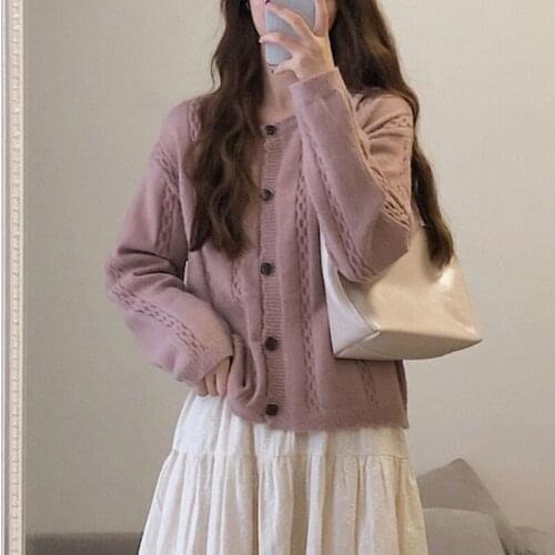 Autumn Solid Knitting Sweater Tops Women Korean V-Neck Sweet Casual Sweater Cardigan France Button Designer Kawaii Cardigan 2021