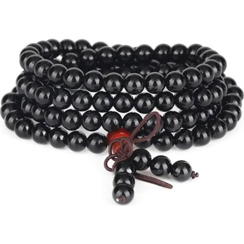 6mm Classic Black Matte Onyx Rock Lava Energy Stone Beads Red Crystal Charm 4 Layers Prayer Bracelet Necklace For Man Woman