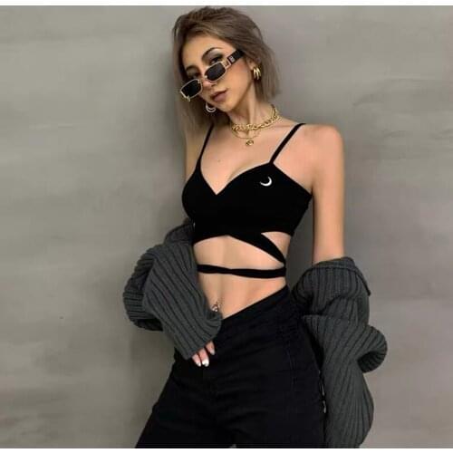 Club Outfits Summer Clothes For Women Sexy V Neck Lace Up Vest Y2k Backless Tube Goth Cropped Black Tank Top Sports Bralette