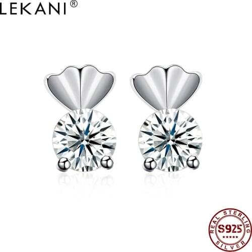 LEKANI Sterling Silver 925 Jewelry Creative Double Heart Earrings For Women Round Cubic Zirconia Stud Earring To Girlfriend