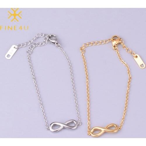 FINE4U B445 Stainless Steel Infinity Endless Love Symbol Charm Adjustable Bracelet for Women Mothers Day