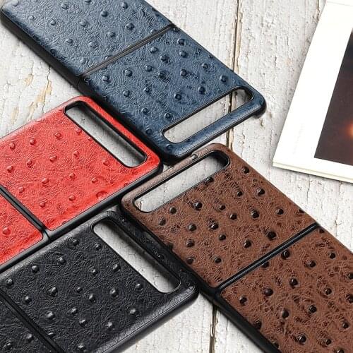 For Samsung Galaxy Z Flip Fashion Phone Shell Ostrich Skin Genuine Leather All-inclusive Case Cover For Galaxy Z Flip 3 5G