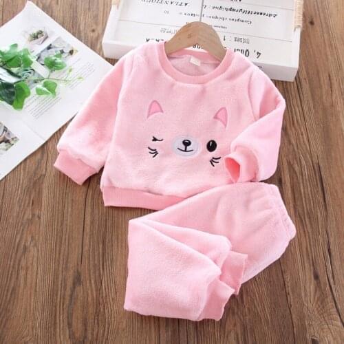 Baby Kids Soft Sets Flannel Boys Sleepwear Suit Winter Girls Pajamas Long Sleeve Pijamas Tops Pants 2pcs Children Warm Clothing