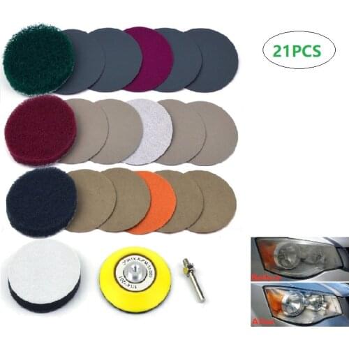 21PCS/Set 3 Inch DIY Car Headlights Polishing Restoration Kit Automotive Lights Polishing Headlamp Repair Set For Electric Drill