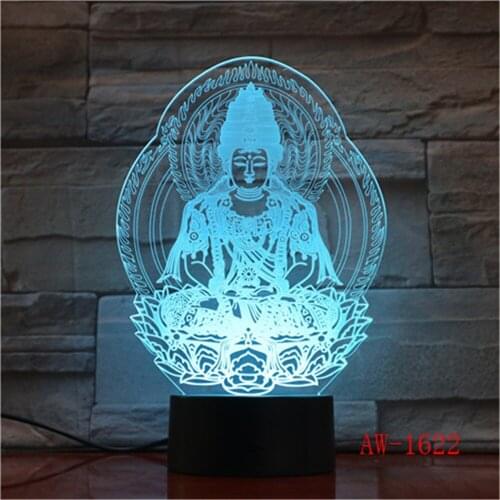 Buddha 7 Colors changing Night Lamp 3D Atmosphere Bulbing Light Heart visual illusion LED for kids toy Birthday gifts AW-1622