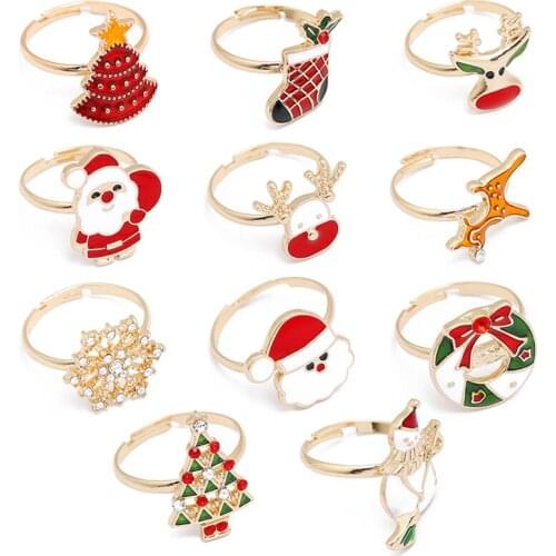 New fashion deer christmas tree santa claus snowflake rings for women men christmas style gifts accessories
