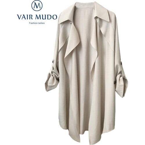 Autumn 2021 New Thin Windbreaker Womens Coat Mid-Length Korean Style Waistband Loose Spring Autumn Jacket Eelgant Y-307