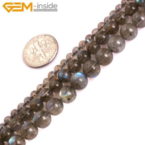 Gem-inside AAA Grade Genuine Natural Round Smooth Blue Rainbow Labradorite Precious Stone Beads for Jewelry Making DIY Jewelry