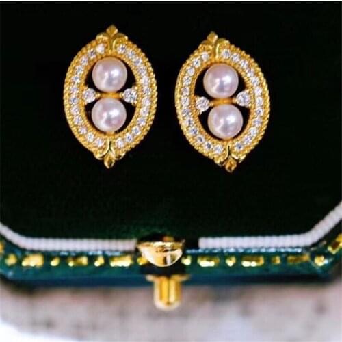 Gold Plated Earrings Mountings Findings Settings Jewelry Parts Fittings Accessories for Pearls Coral Agate Jade Beads