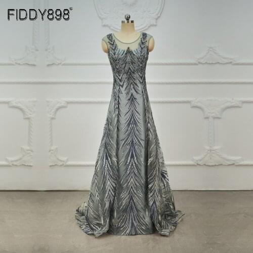 Luxury Evening Dresses Long Scoop Neck Prom Dress 2020 Heavy Bead Women Party Formal Dresses