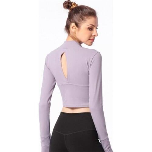 Sexy Backless Yoga Shirts Women Long Sleeve Gym Crop Top Half Zipper Workout Fitness Running Sport T-Shirts Training Sportswear