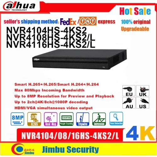 Dahua NVR Network Video Recorder 4K NVR4104HS-4KS2 NVR4108HS-4KS2 NVR4116HS-4KS2 4CH 8CH 16CH 4K H.265 / H.264 Multi-language