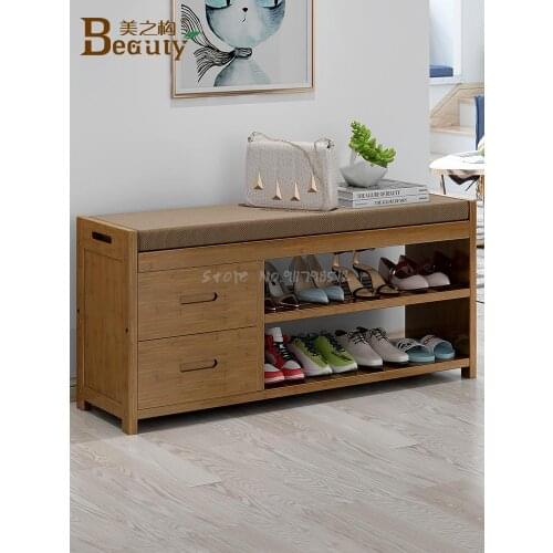 Shoe changing stools can sit on the shoe rack storage storage stool at the home entrance. Simple solid wood shoe stool-style sho