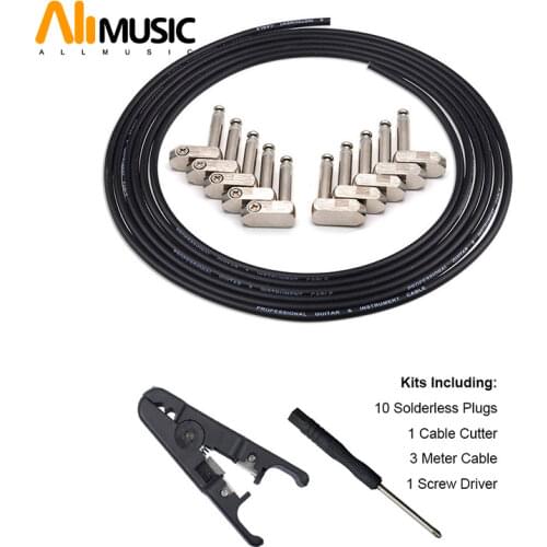 ALLMusic Solderless Connections Design Guitar Cable DIY Guitar Pedal Patch Cable kit 10 Solderless Angle Plug 3M Cable