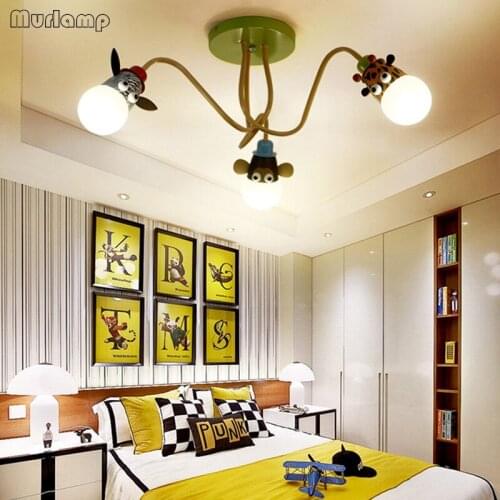 Modern LED White Bulb Ceiling Lights Decor Home Cartoon Animal Monkey Zebra Giraffe Kids Bedroom Room Lamps Hang